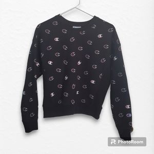 Champion Reverse Weave black sweatshirt with allover logo design, size S
